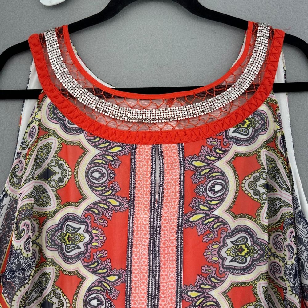 Studio I Boho Dress Midi Blue Orange Paisley Floral Rhinestone NEW SZ 20W Flowy